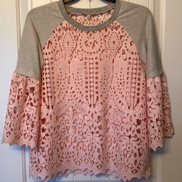 see and be seen Tops - Bell-sleeved casual sweatshirt/cotton lace tunic NWOT.